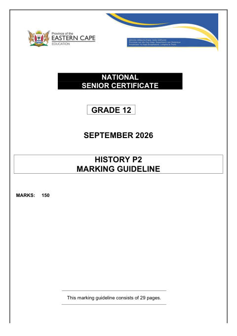 History Grade 12 DBE Caps September 2026 Paper 2 - Memo (Eastern Cape)