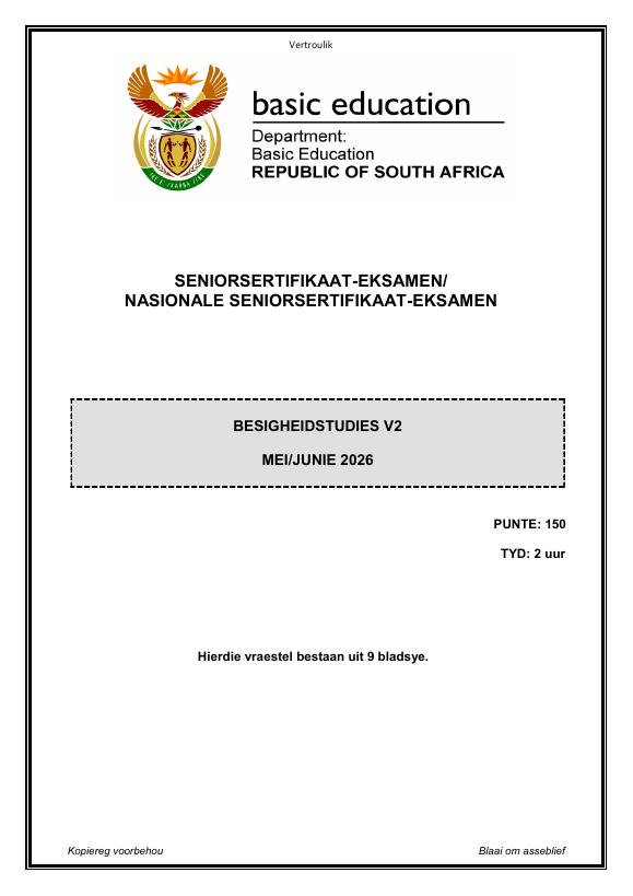 Business Studies Grade 12 DBE CAPS May 2026 Paper 2 - Question Paper