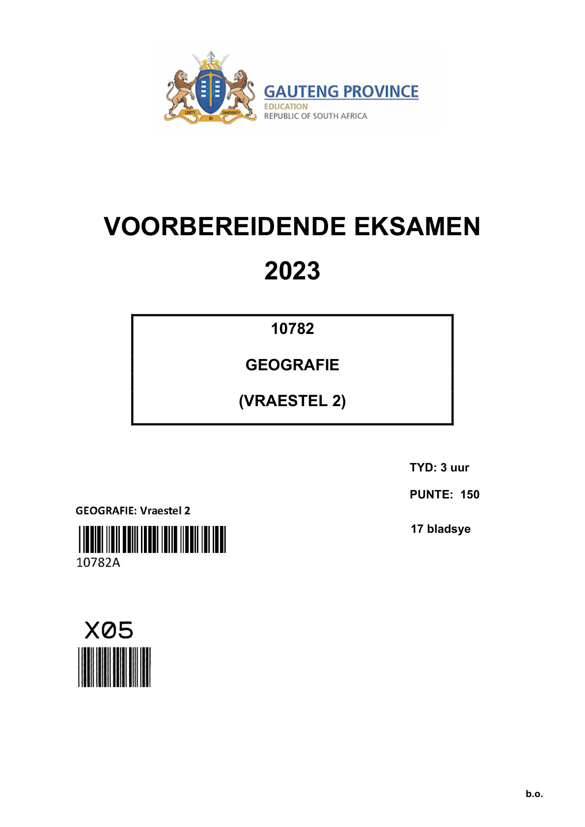 Geography Paper 2 (Gauteng) Preparatory 2023 Grade 12 DBE