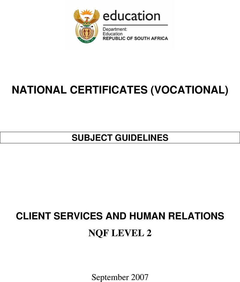 Client Services and Human Relations Level 2 DHET NCV 2007 - Study Guide