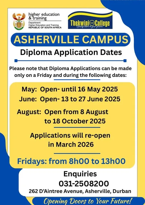 Thekwini College Asherville Campus: 2025 diploma application dates