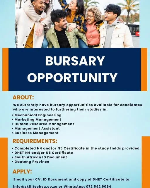 Promotional banner announcing the Skilltech SA bursary opportunity with a call to apply