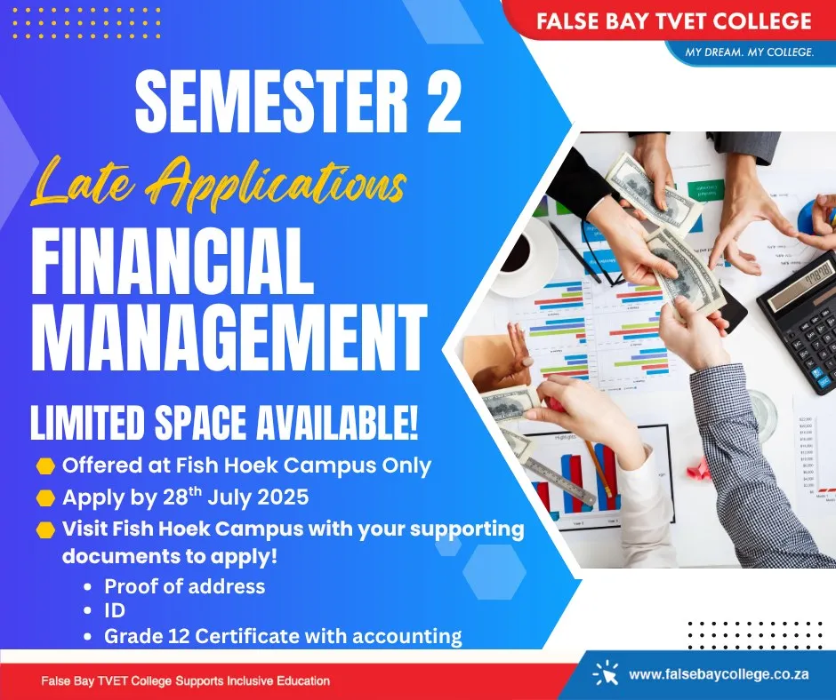 False Bay TVET College – Late applications now open for Semester 2 in Financial Management