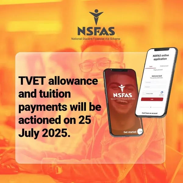 NSFAS Payment Schedule Update – July 2025 announcement graphic