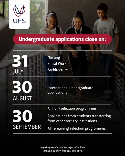 University of the Free State 2026 Undergraduate Application Closing Dates Notice