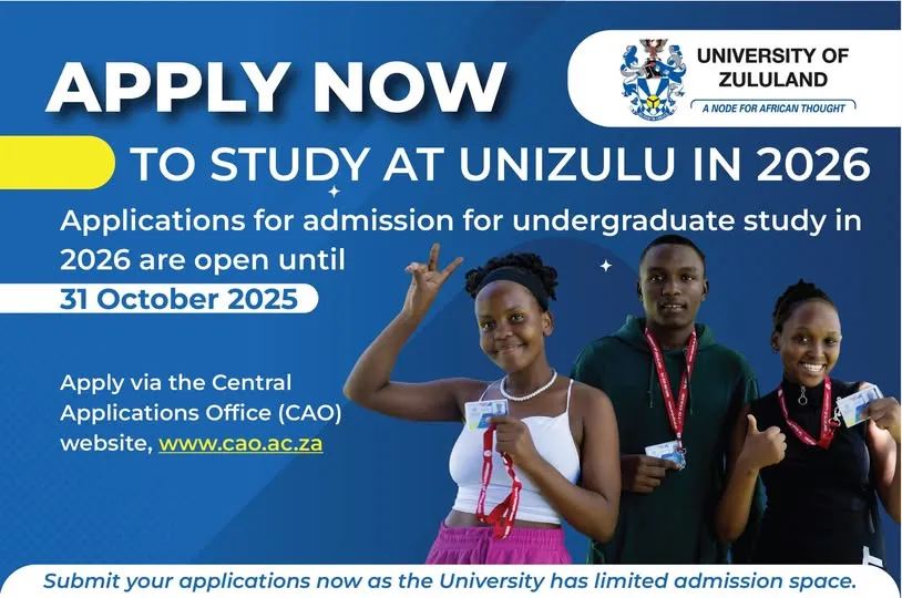 University of Zululand (UNIZULU) 2026 applications now open announcement