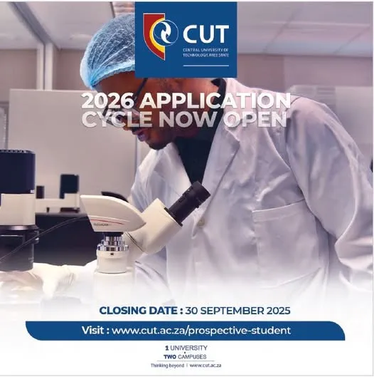 Announcement graphic indicating Central University of Technology has opened 2026 applications online
