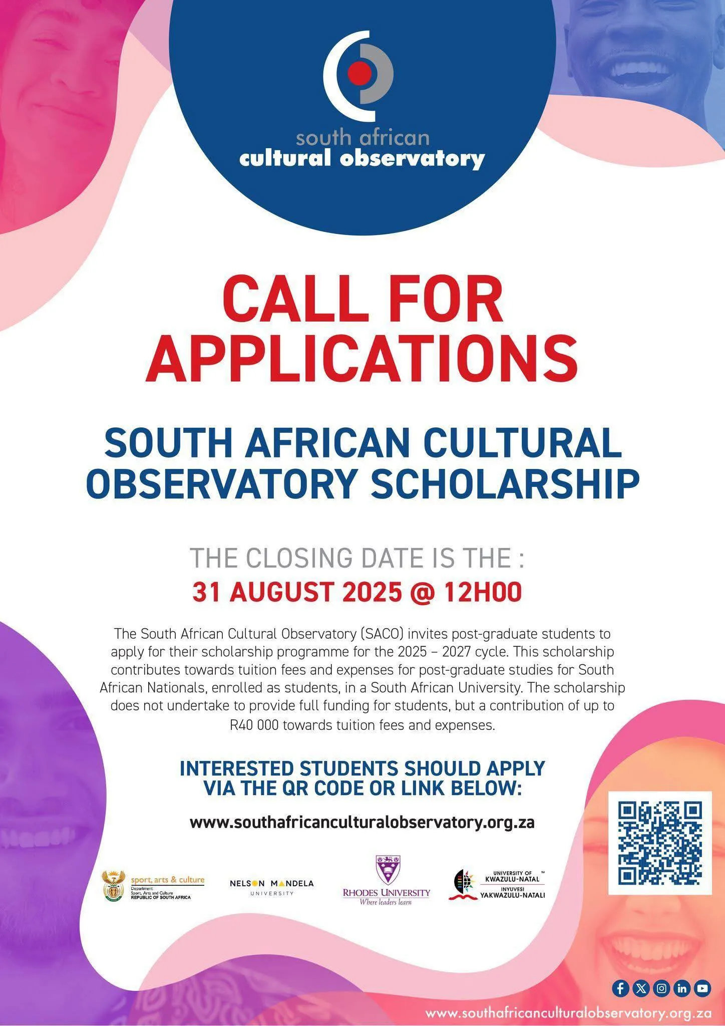 Banner for the SACO Postgraduate Scholarship 2025–2027 call for applications