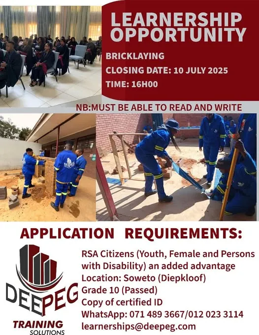 Bricklaying training programme learnership in Soweto