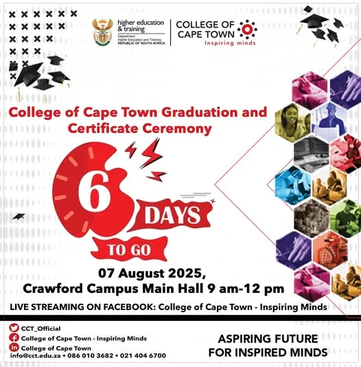 Banner announcing the College of Cape Town Graduation and Certificate Ceremony, six days to go.