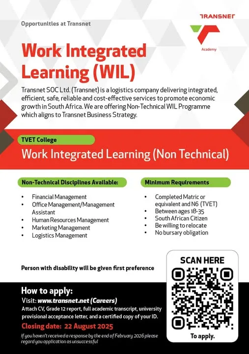 Application banner for Transnet Work Integrated Learning (WIL) Programme 2025