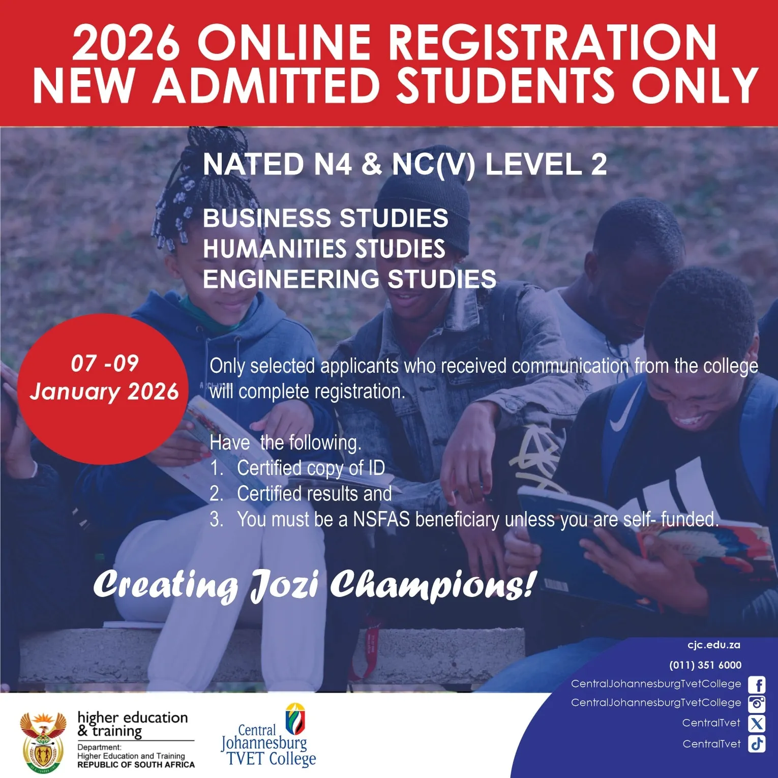Central Johannesburg TVET College announces 2026 online registration for new students