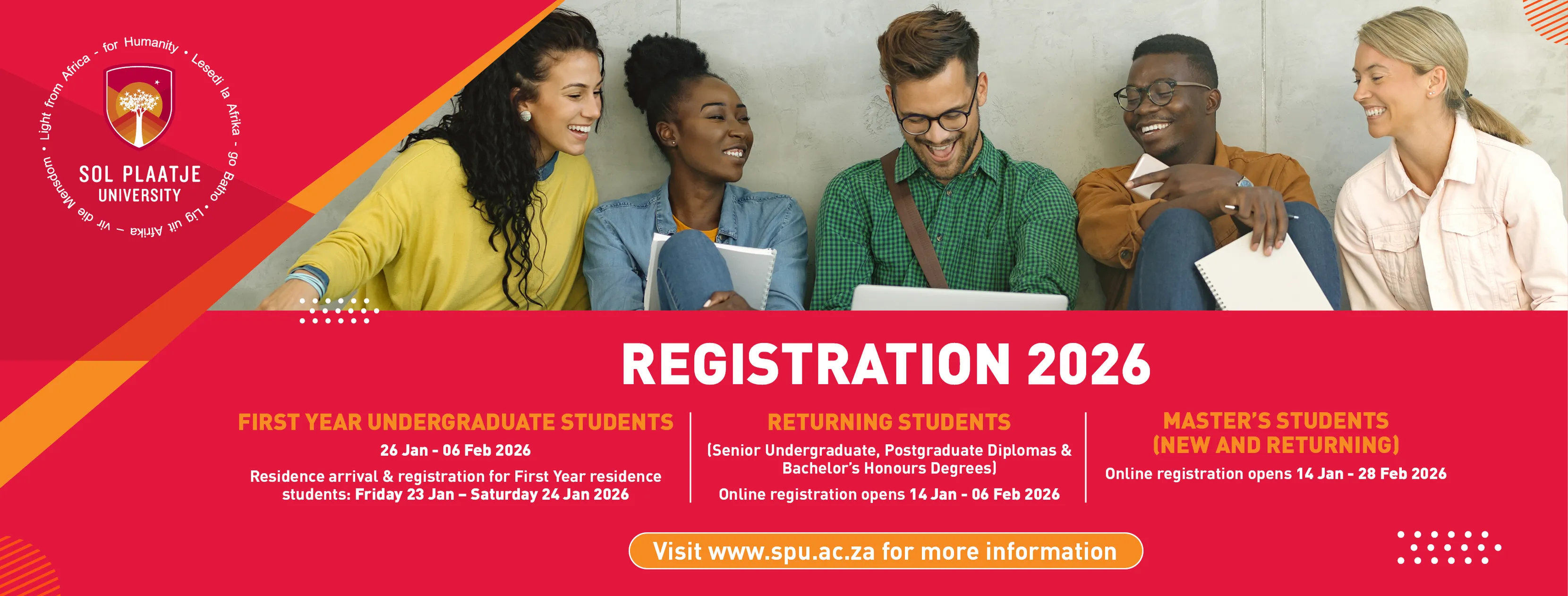 Sol Plaatje University 2026 registration details banner
