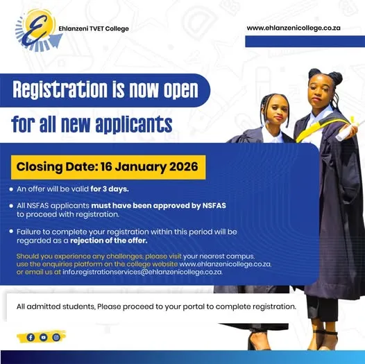 Ehlanzeni TVET College 2026 registration announcement image