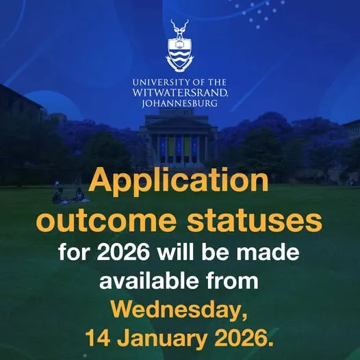 Notice about Wits 2026 application outcome status for prospective first-year students at the University of the Witwatersrand.