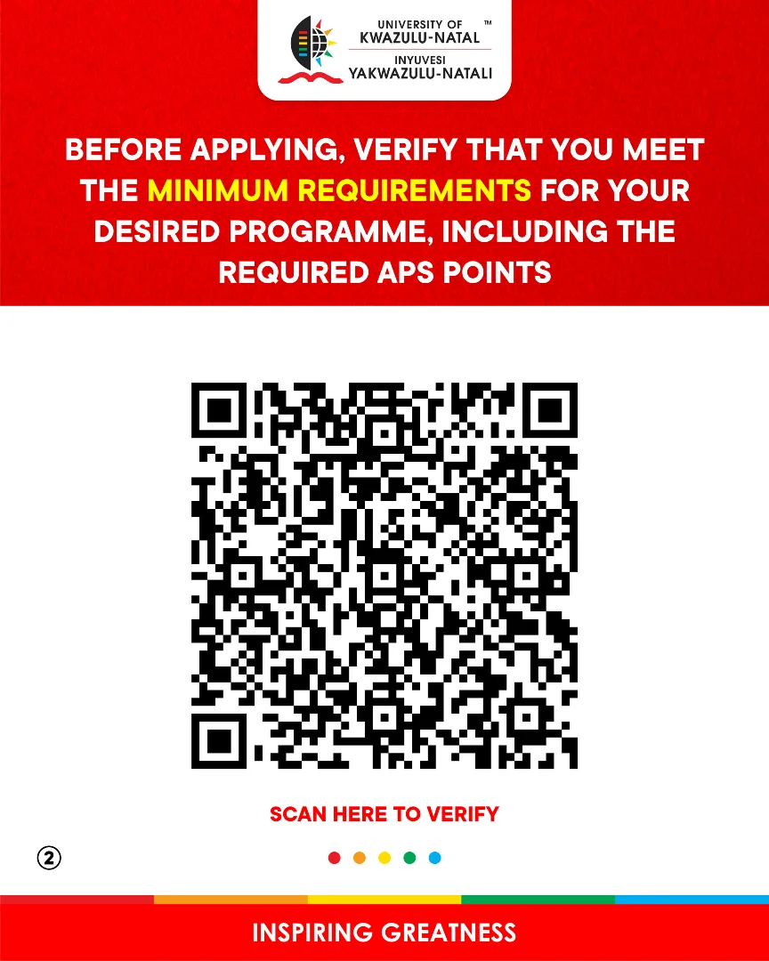 University of KwaZulu-Natal late applications notice graphic advising applicants to check admission and APS requirements