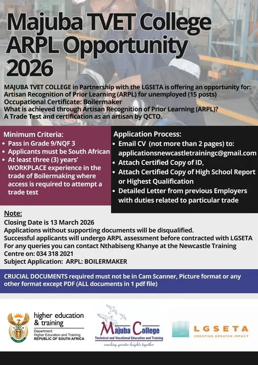 Boiler Maker ARPL Opportunity at Majuba TVET College graphic