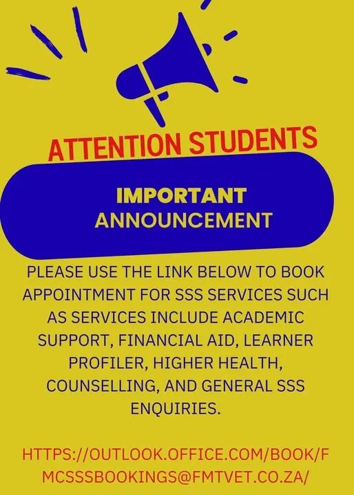 Flavius Mareka TVET College student support services booking notice