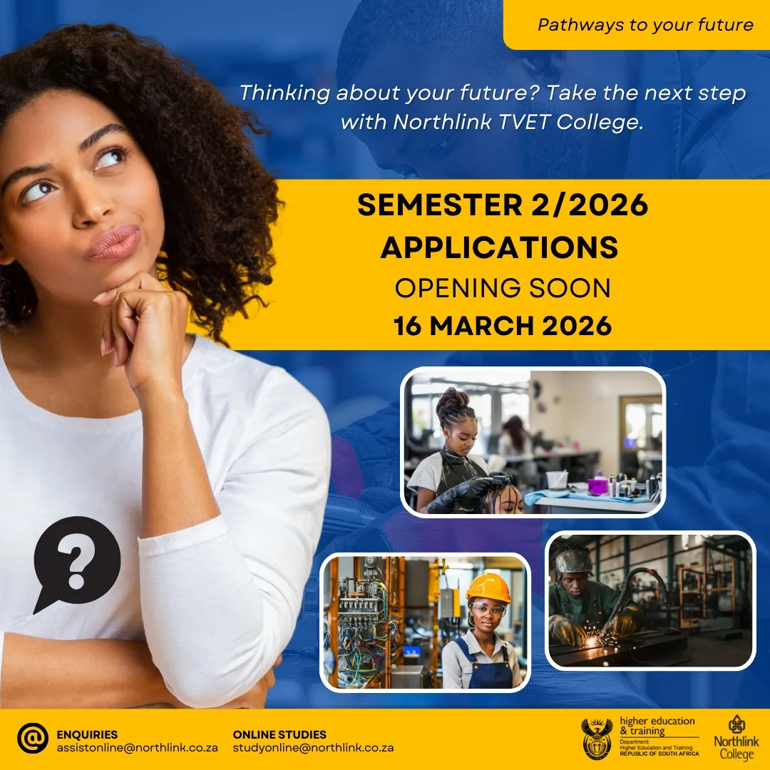 Northlink TVET College banner announcing Semester 2 2026 applications opening soon