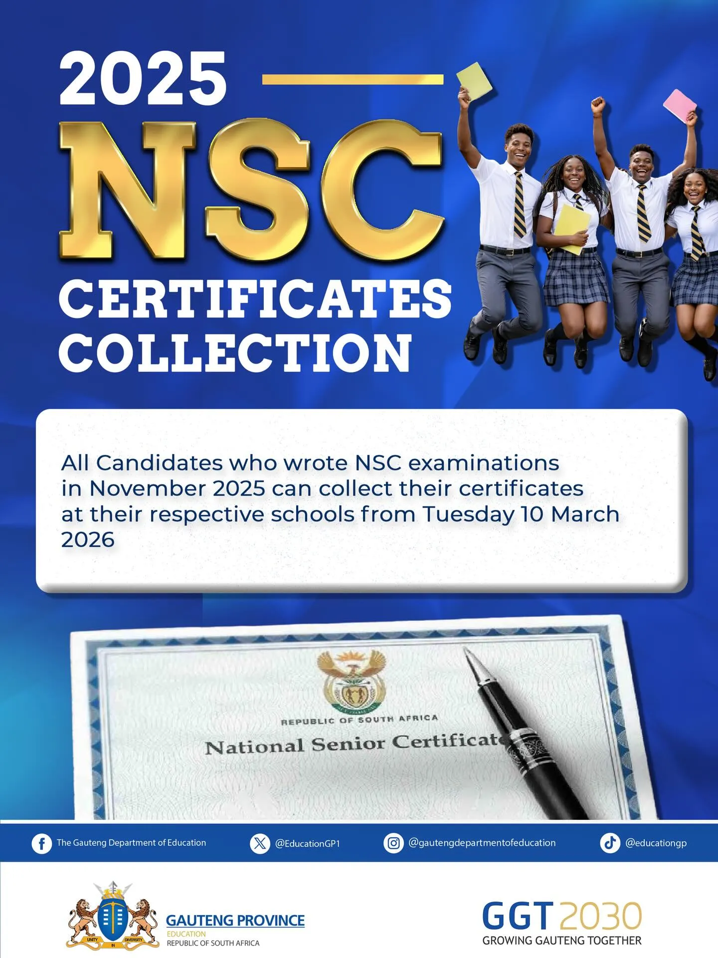 Important notice about the 2025 NSC certificates collection for candidates who wrote matric in November 2025