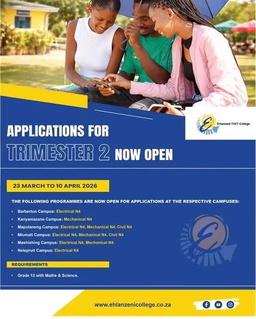 Announcement: Applications for Trimester 2 now open at Ehlanzeni TVET College