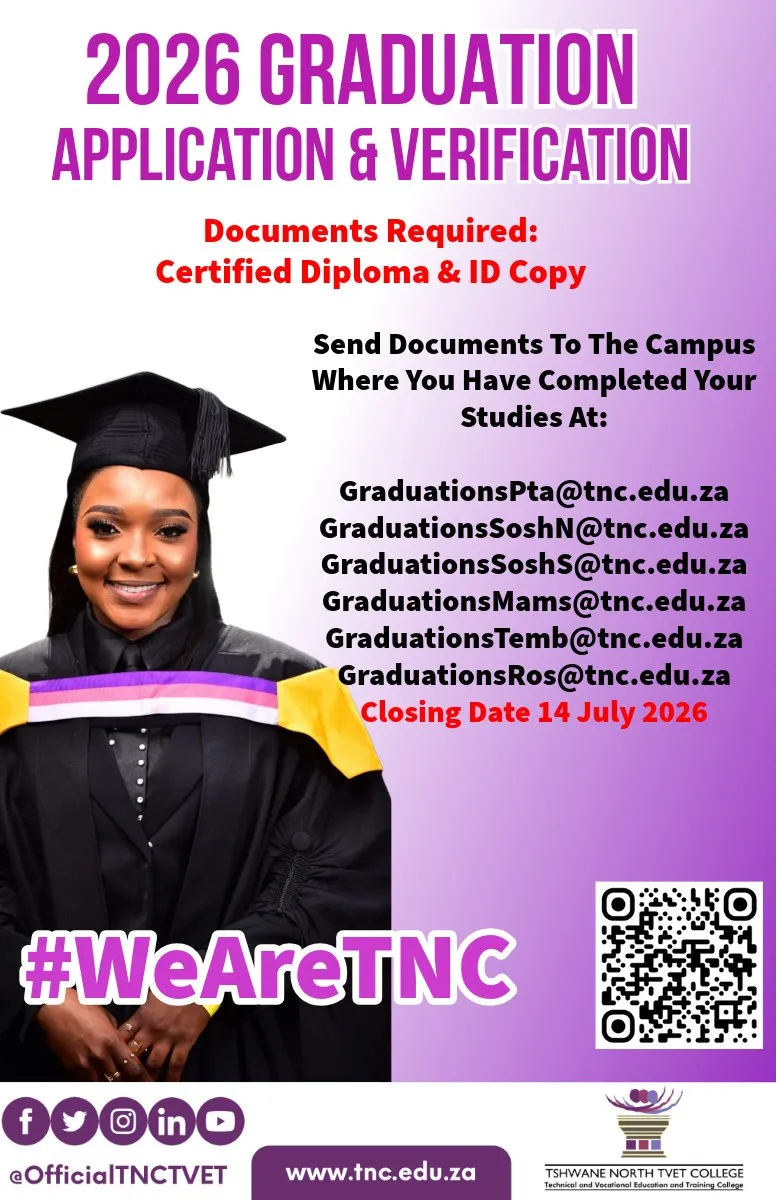 Tshwane North TVET College 2026 graduation application and verification notice