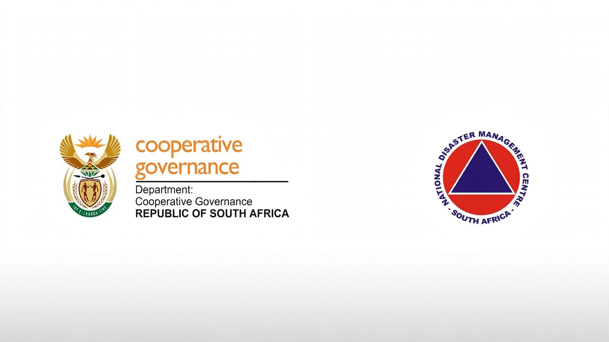 Cooperative Governance Republic of South Africa and National Disaster Management Centre logos on white background