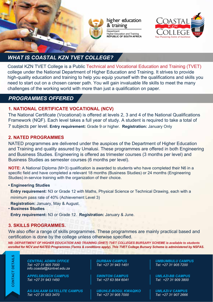 Coastal KZN TVET College 2027 General Prospectus cover