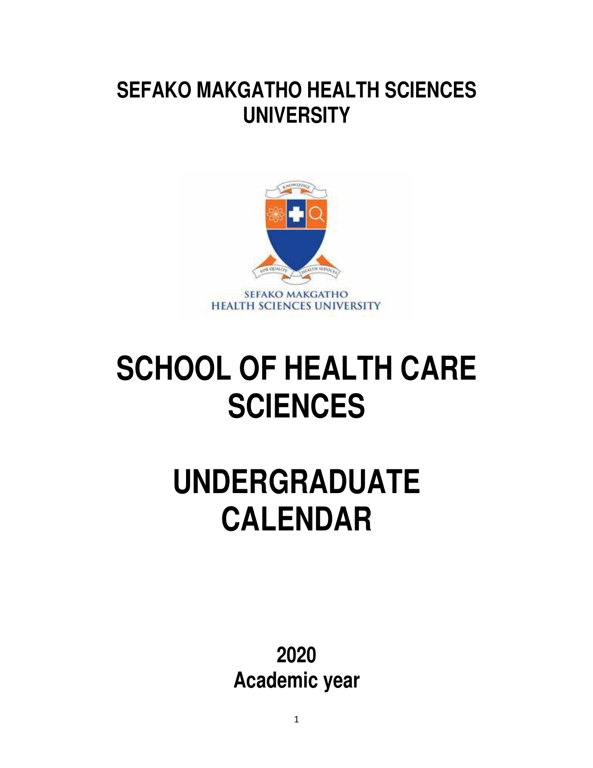 Sefako Makgatho Health Sciences University 2020 Undergraduate Prospectus cover