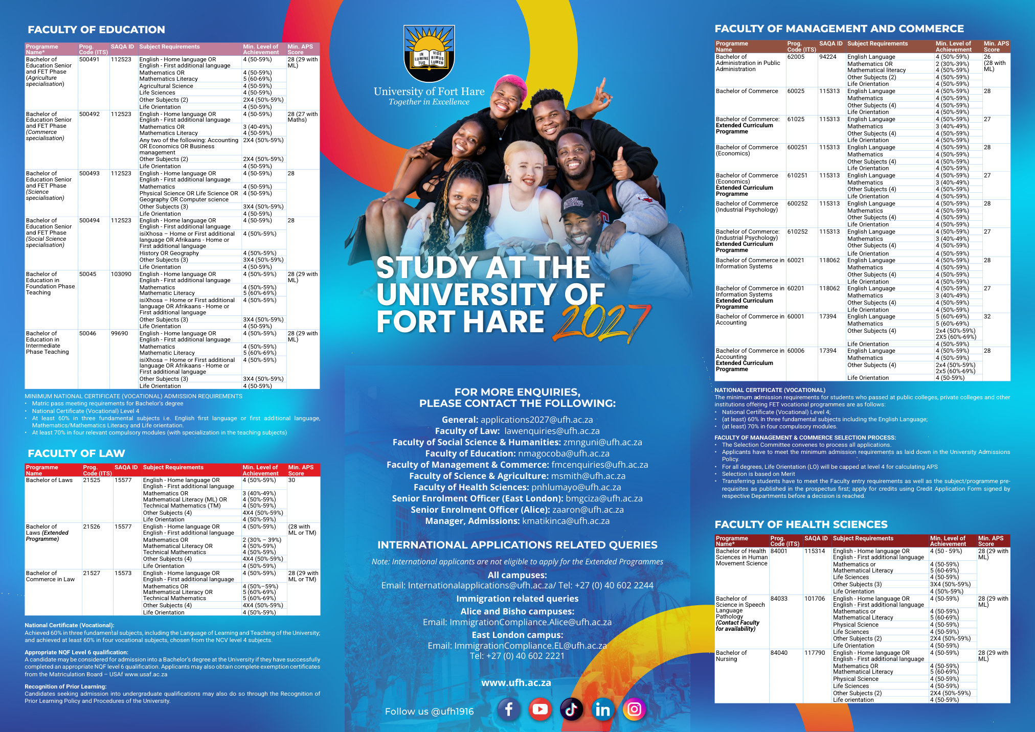 University of Fort Hare 2027 Undergraduate Study Guide cover