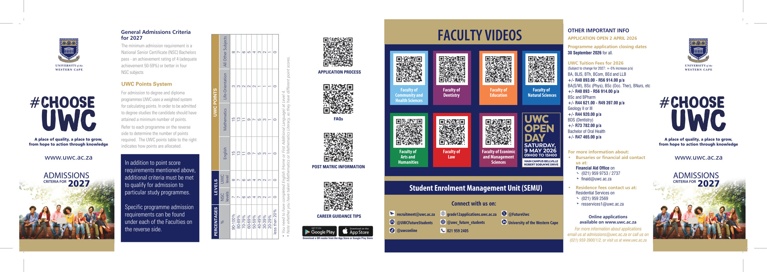 University of the Western Cape 2027 Admissions Criteria cover