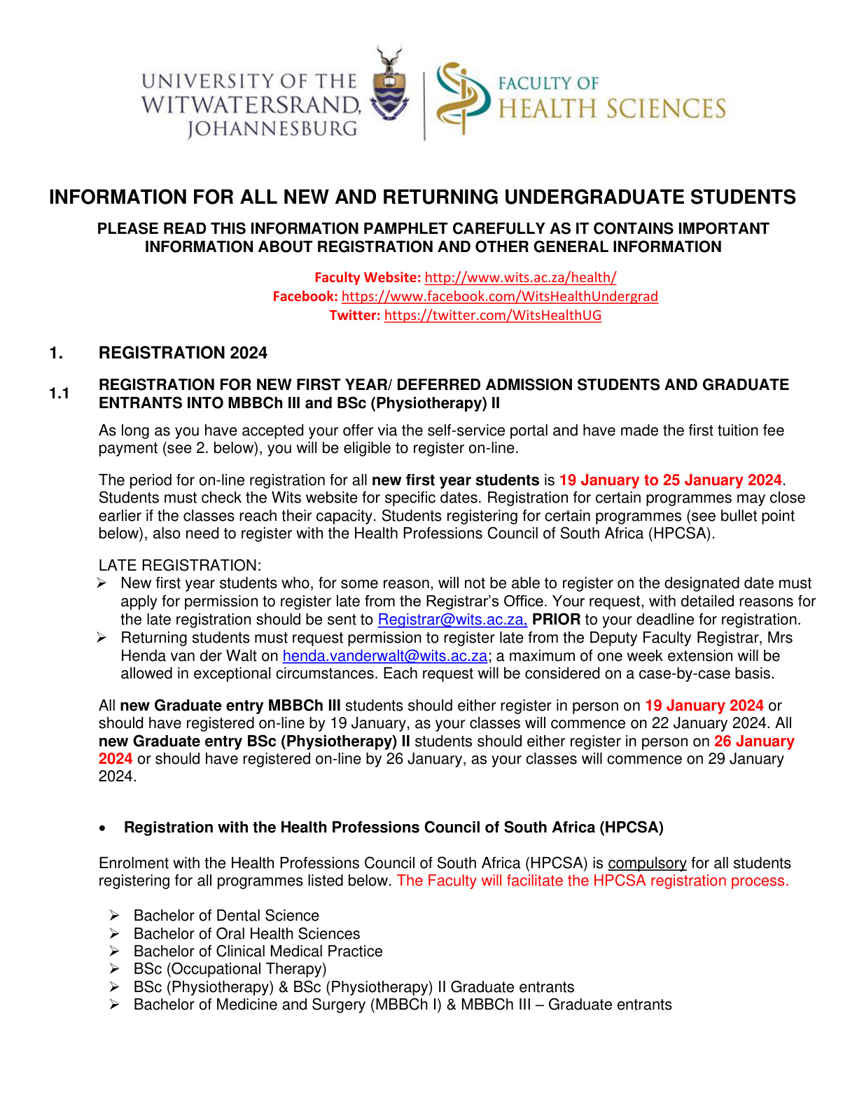 University of the Witwatersrand 2024 Undergraduate Prospectus cover