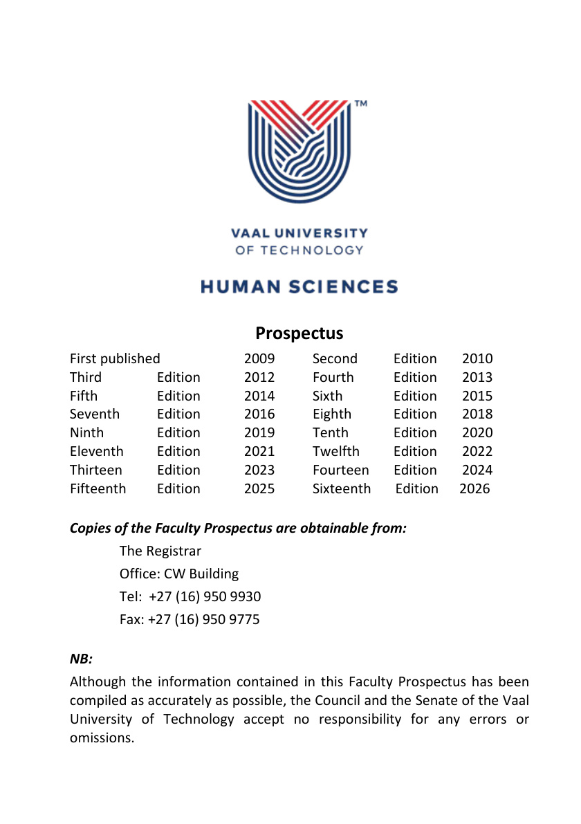 Vaal University of Technology 2025 Undergraduate Prospectus cover